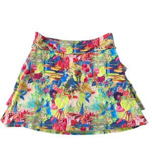 Dona Jo Shakira Skirt Skort Colorful Tropical Print Skirt Size 2 Golf Tennis